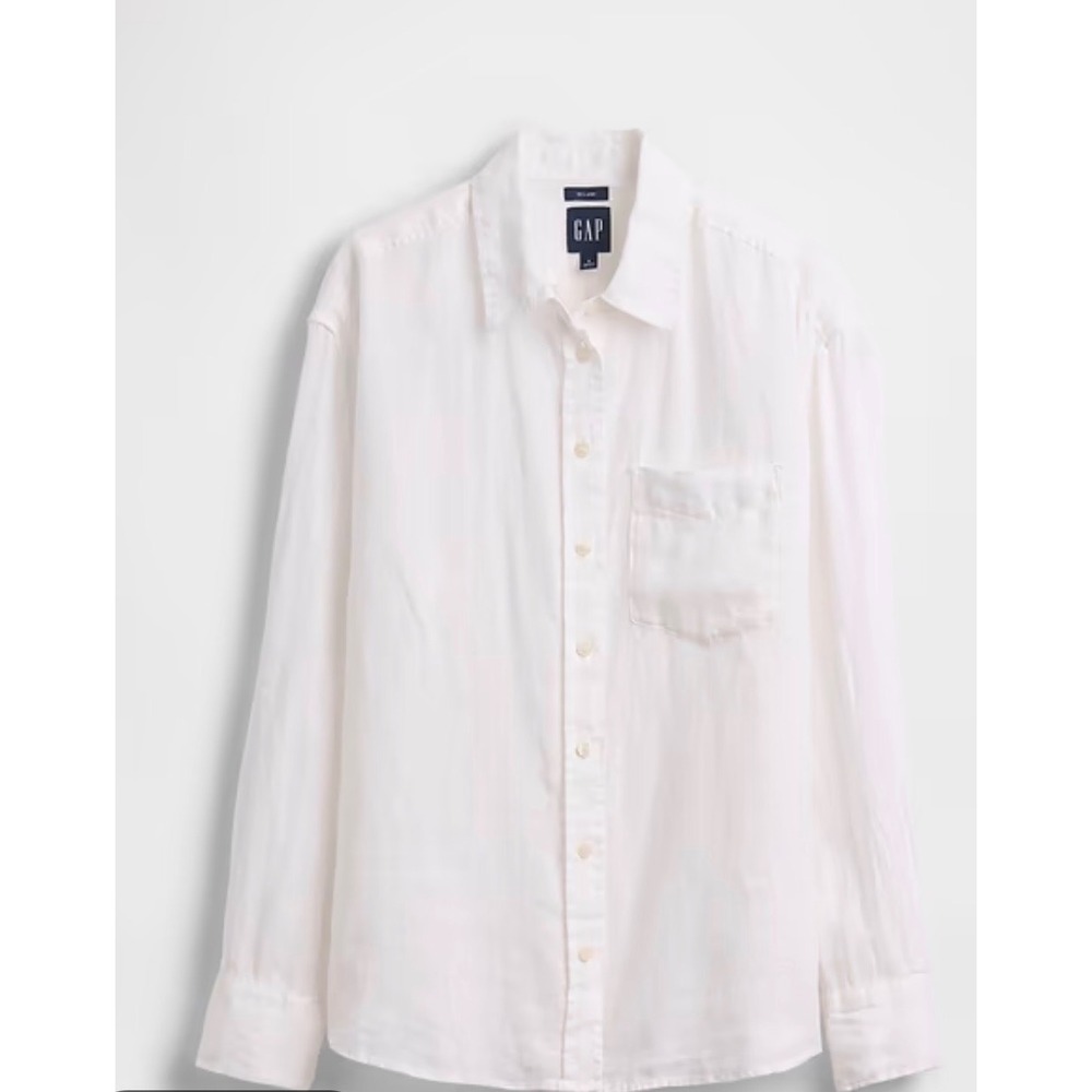 Gap The Easy Shirt Womens Medium Optic White Linen Blend Button Down Long Sleeve